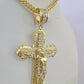 10K Franco Chain Jesus Cross Pendant Charm Necklace 20"-26" 5mm Gold Yellow SET