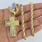 Real 10k Rope Chain Jesus Cross Charm Necklace Pendant Set 5mm 20"-30" Inch Gold