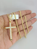 10K Solid Gold Miami Cuban Chain SET Jesus Cross Pendant Charm 18"-26" 2.5mm