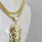 10K Franco Chain Necklace Jesus Head Pendant Charm 20"-28" 4mm Yellow Gold SET