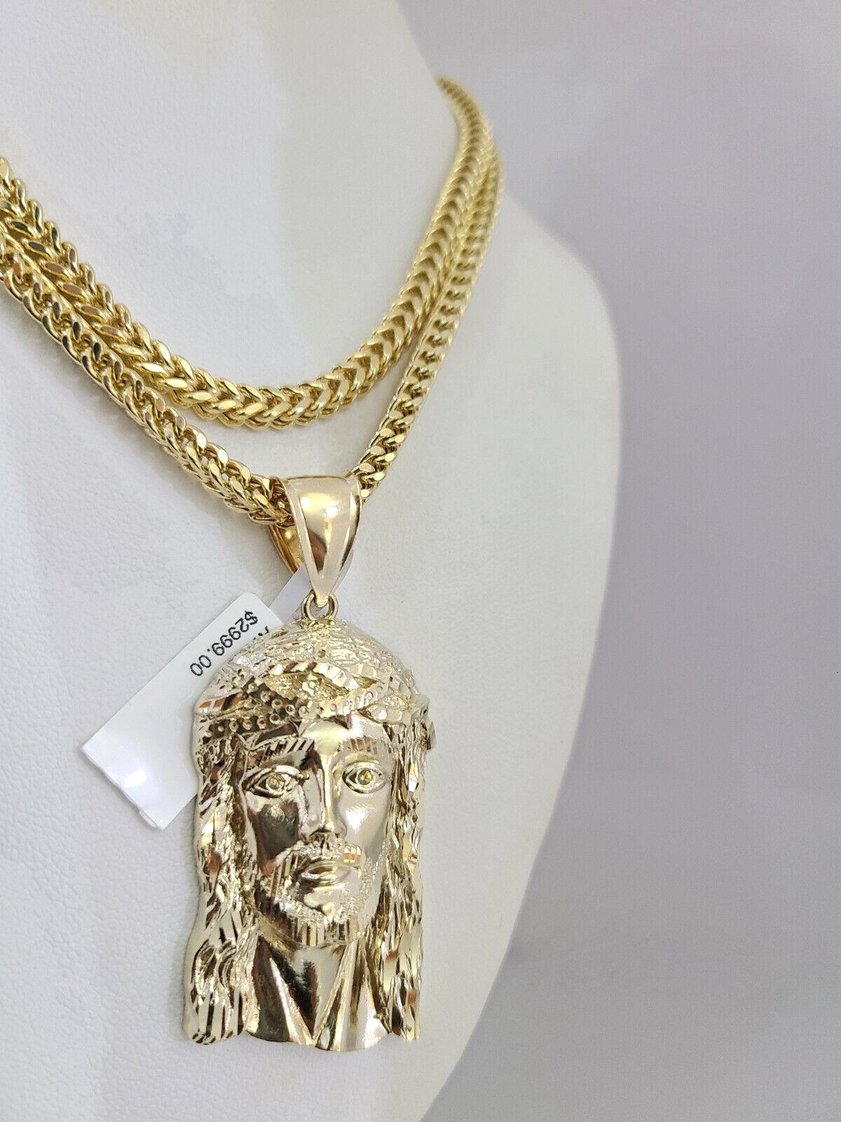10K Franco Chain Necklace Jesus Head Pendant Charm 20"-28" 4mm Yellow Gold SET