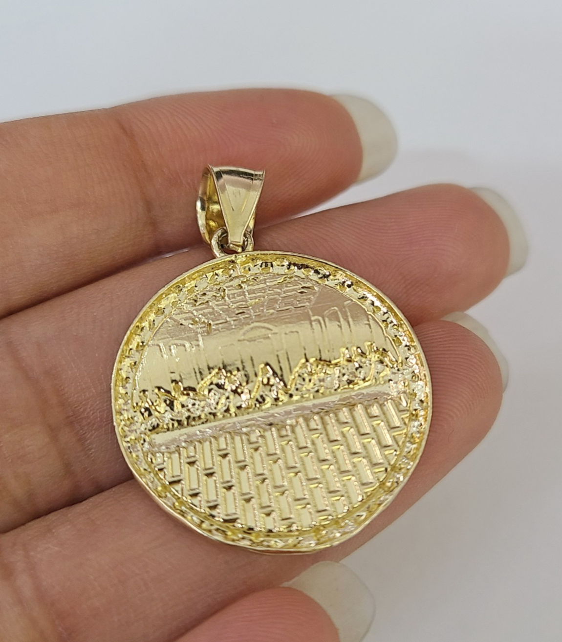 10k Gold Chain Last Supper Nugget Pendant Cuban Curb Link 5mm 18"-28" Inch SET