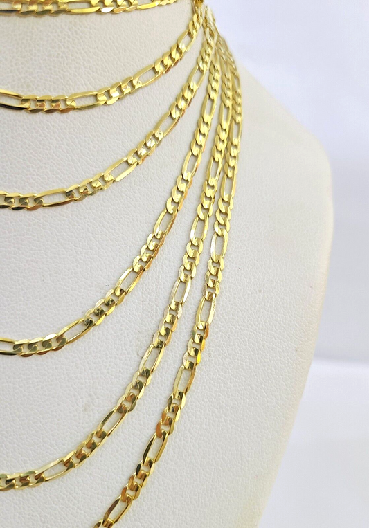 10K Solid Figaro Link Chain Necklace Yellow Gold 3mm 18" 20" 22" 10kt