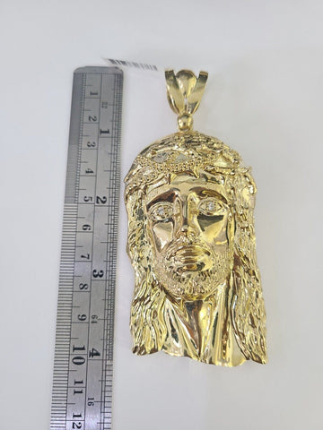 10k Gold Byzantine Necklace Jesus Head Charm 20-30 inches 9mm REAL SET Chain