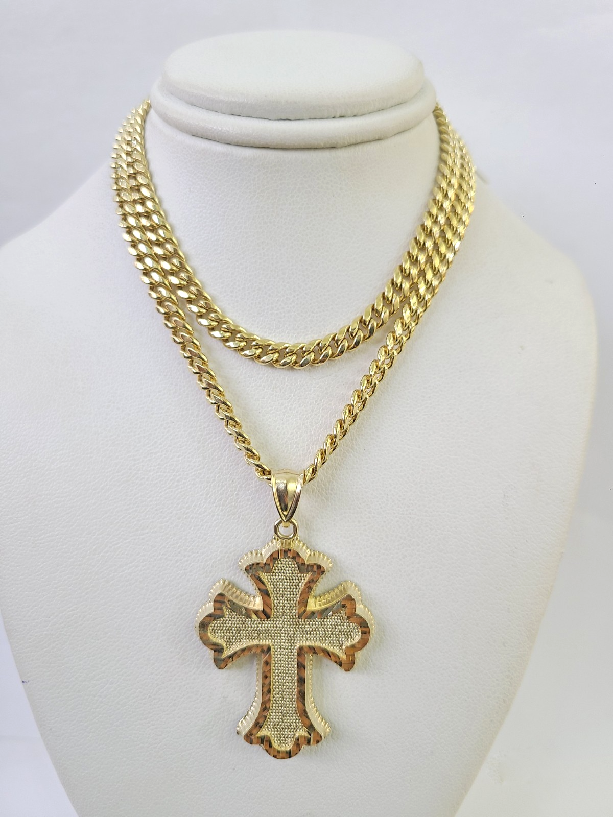 10k Jesus Cross Charm Miami Cuban Chain Pendant Set 5mm 18"28" Necklace Gold