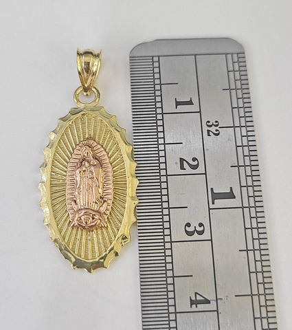 Real 10K Virgin Mary Pendent Charm 10kt Yellow Gold 1" Oval Holy Mother