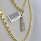 10k Solid Rope Chain Plug Socket Charm Diamond Set 4mm 20"-28" Necklace Gold