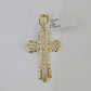 Real 10k Yellow Gold Chain Cross Charm Pendant Set Miami Cuban Link Necklace 4mm