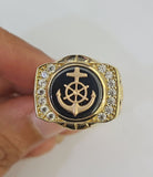 Real 10k Ring Anchor Fancy Black Design Yellow Gold Men Casual 10kt