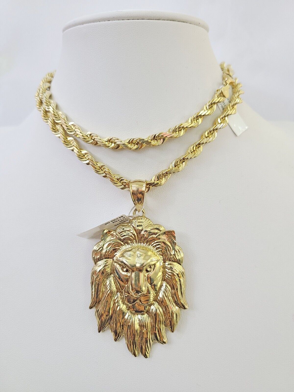 Real 10k Solid Rope Chain Lion Charm Set 6mm 20"-30" Inch Necklace Yellow Gold