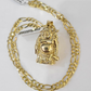 10k Figaro Chain Laughing Buddha Pendant Charm Gold 3mm 20-28 inch SET Necklace