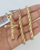 Real 10k Gold Rope Chain Cross Charm Pendant Set Necklace 5mm 20"-30"