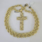 Real 10k Rope Chain Jesus Cross Charm Set 8mm 20"-30" Inch Necklace Yellow Gold