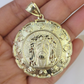 Real 10K Nugget Medallion Guadalupe Pendent Charm 10kt yellow Gold 2" Religious