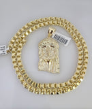10k Gold Byzantine Necklace Jesus Head Pendant Charm 20-30 inch 5mm SET Chain
