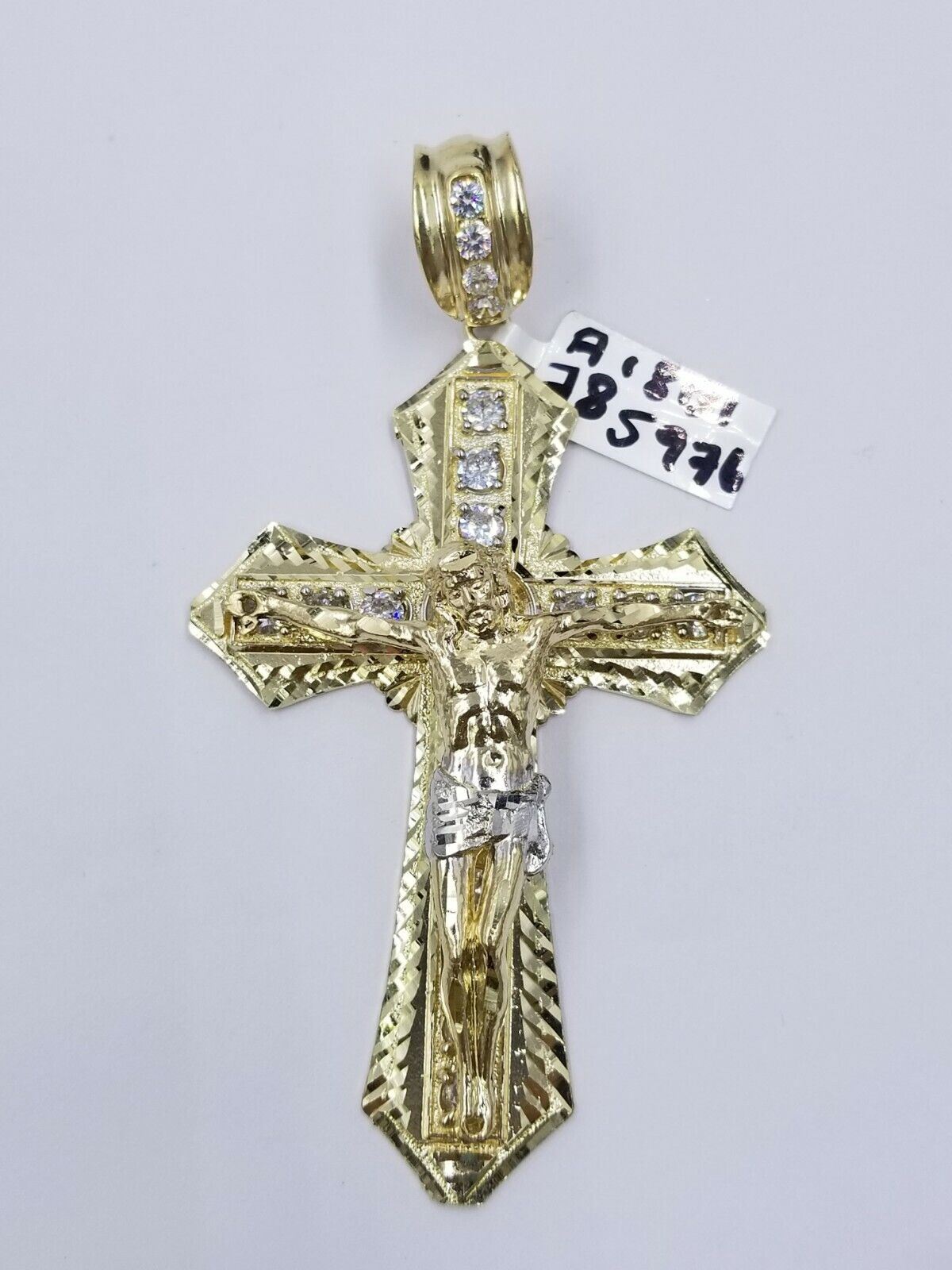 Men 10k Real Yellow Gold Rope Chain 24" Crucifix Cross Charm Diamond cut Set