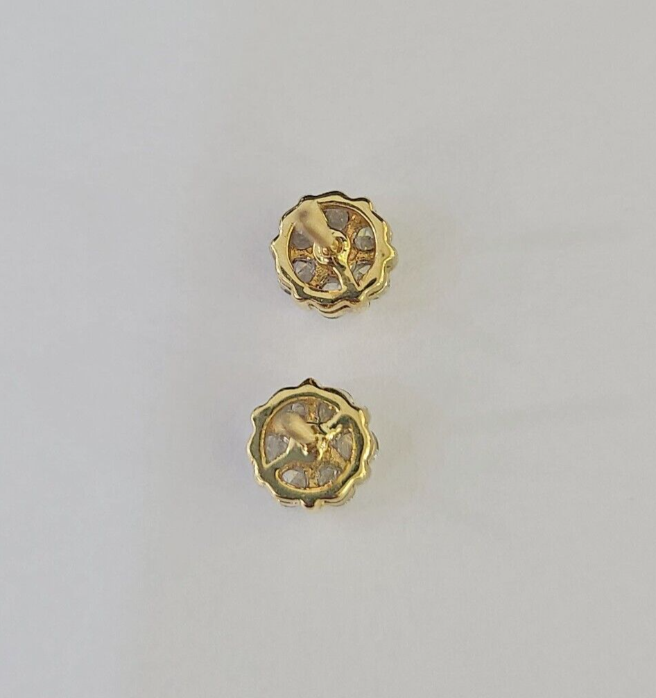 14k Diamond Flower Earrings Yellow gold Real Screw-Back Women Men Studs