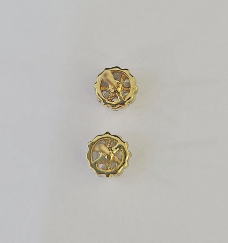 14k Diamond Flower Earrings Yellow gold Real Screw-Back Women Men Studs