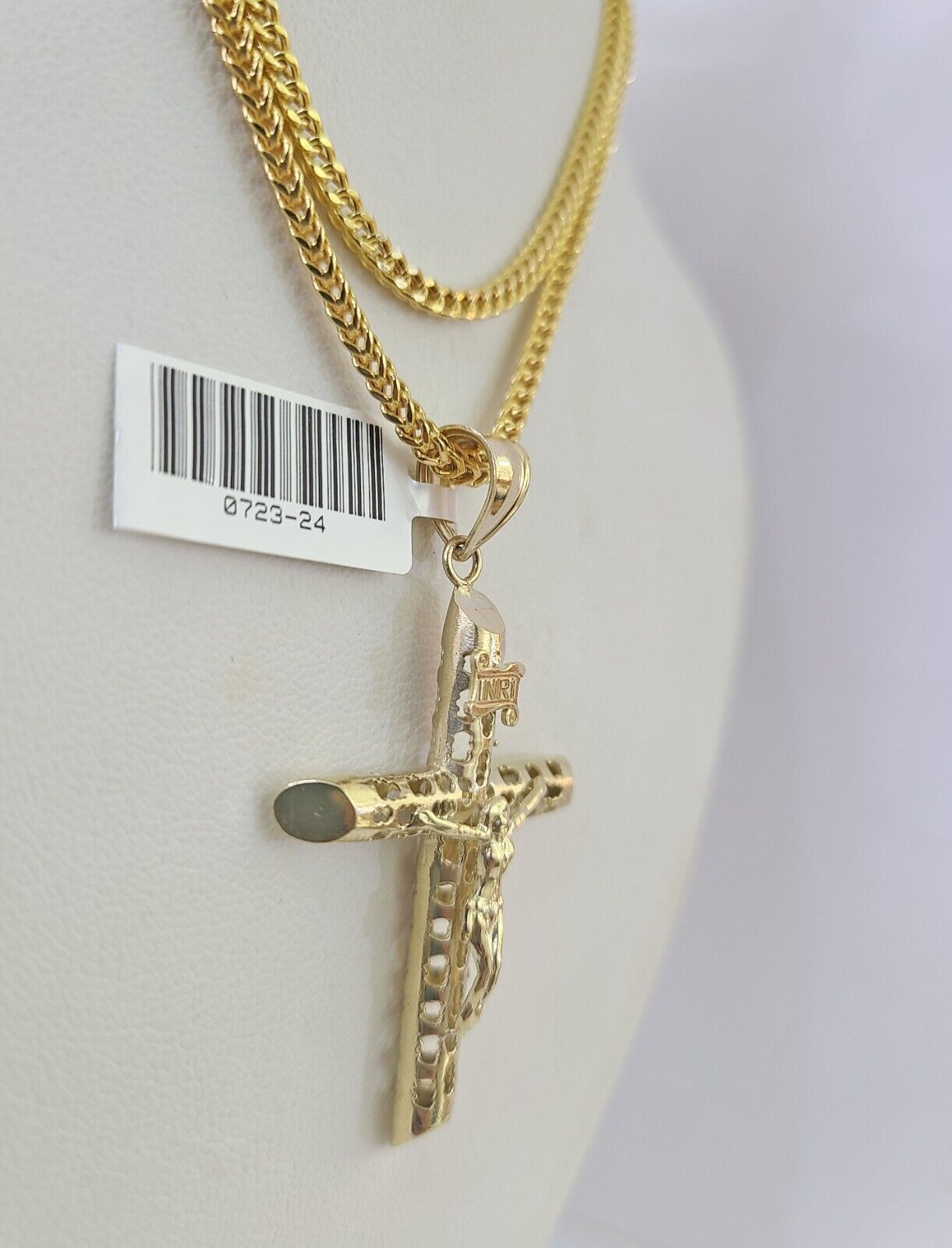 10K Gold Franco Chain Jesus Cross Charm Pendant 20-26 inches 2.5mm REAL Yellow