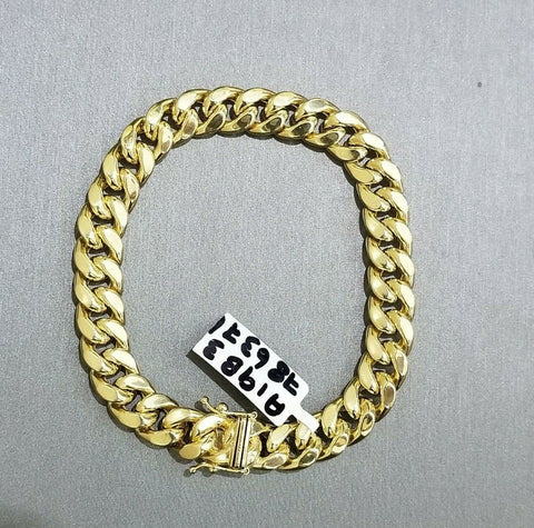 Real 10K Yellow Gold Miami Cuban Bracelet 9" 9mm Box Clasp Men 10k