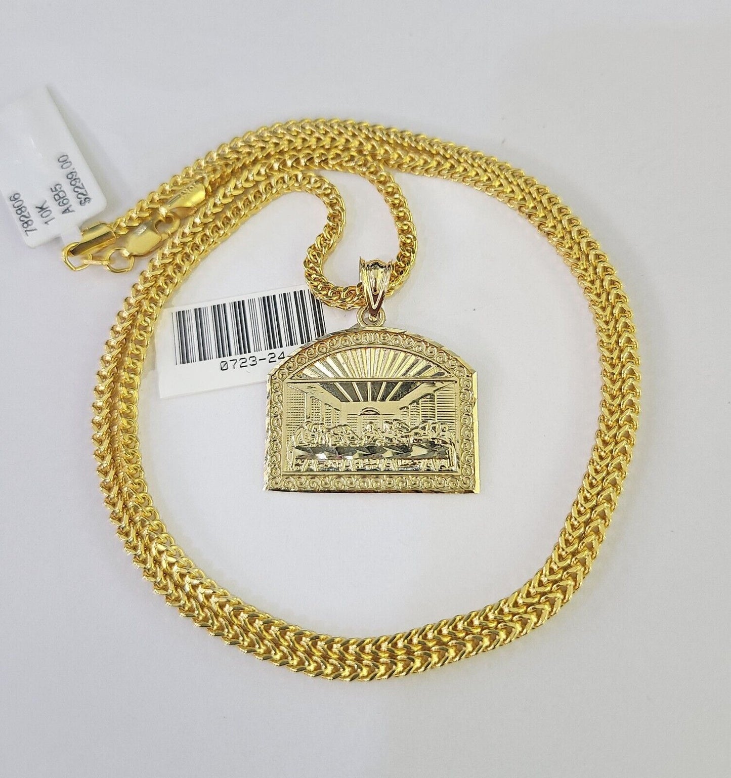 10K Gold Franco Chain Last Supper Charm Pendant 20-26 inches 2.5mm REAL Yellow