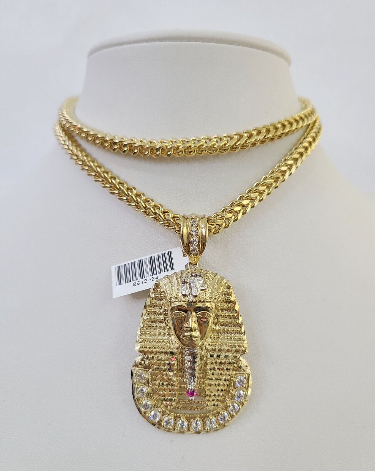 10K Franco Chain Pharaoh Pendant Charm Necklace 20"-26" 5mm Yellow Gold SET