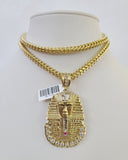 10K Franco Chain Pharaoh Pendant Charm Necklace 20"-26" 5mm Yellow Gold SET