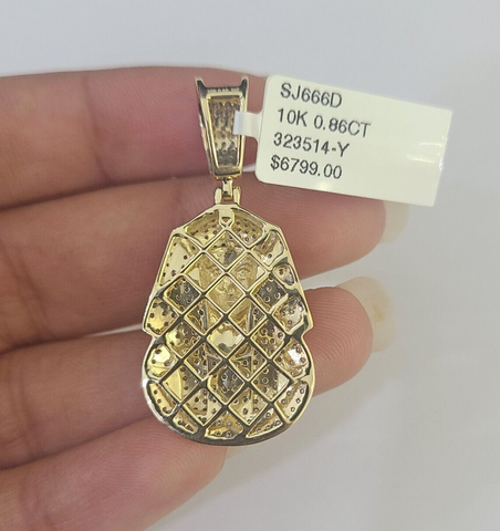 10k Pharaoh Head Diamond Pendant Charm Yellow Gold Men Women Real 10Kt 1.5 inch