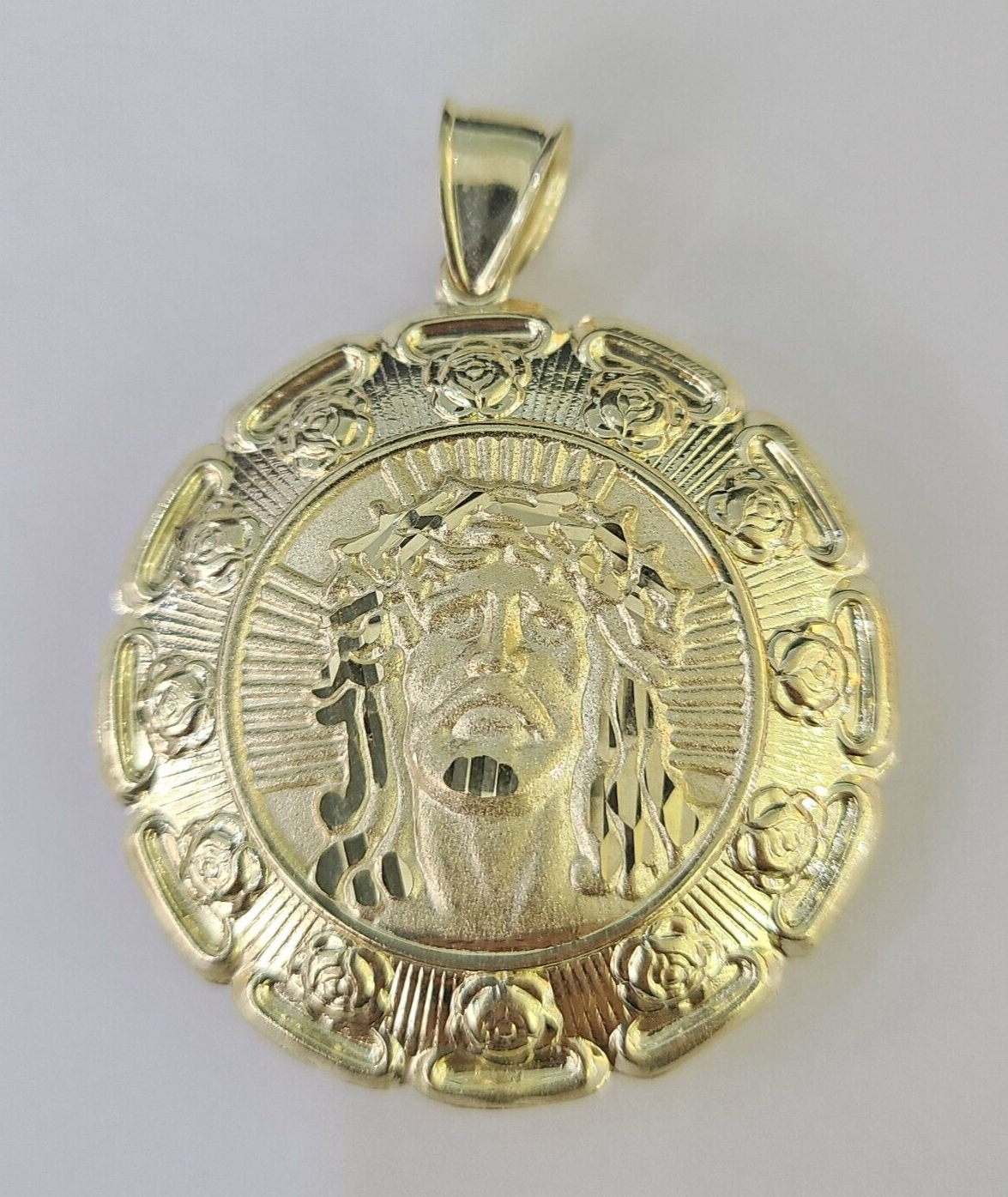 Real 10K Nugget Medallion Guadalupe Pendent Charm 10kt yellow Gold 2" Religious