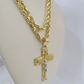 Real 10k Rope Chain Jesus Cross Charm Necklace Pendant Set 4mm 18"-28" Gold