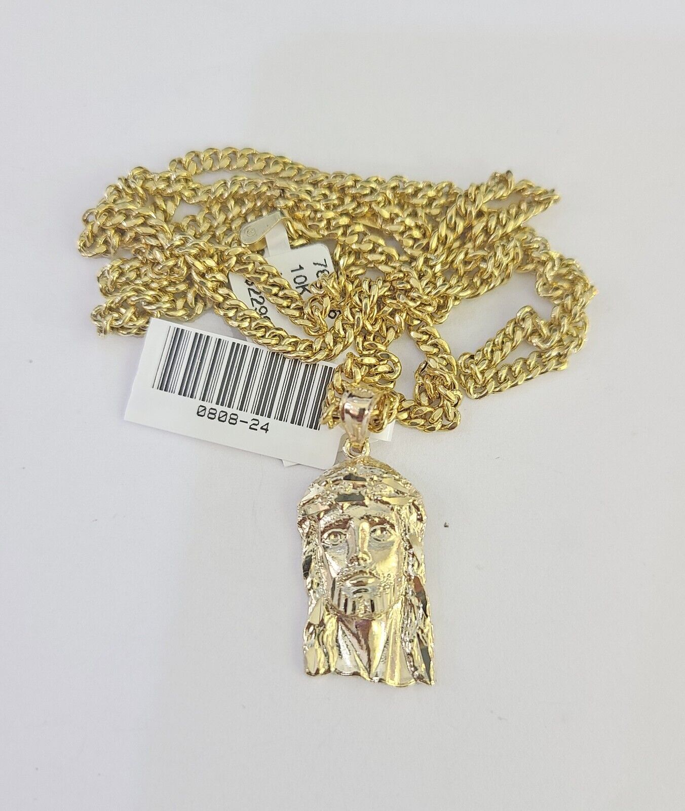 10K Gold Miami Cuban Chain Jesus Head Charm 18"-30" 3mm REAL Pendant