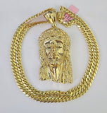 Real 14k Solid Chain Jesus Head Charm Set Miami Cuban 6mm Necklace Pendant Gold