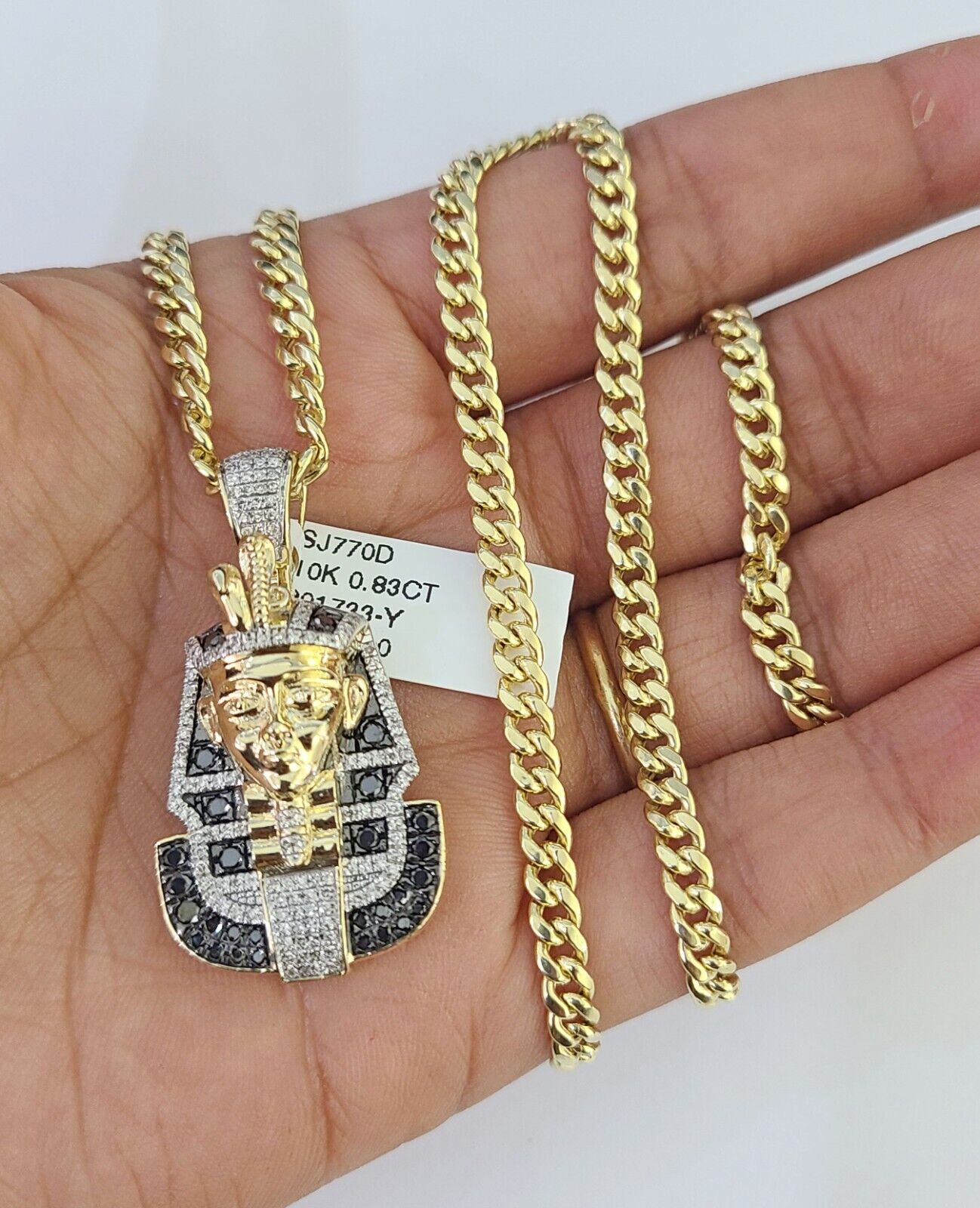 10k Miami Cuban Chain Pharaoh Charm Set 4.5mm 20"-28" Necklace Pendant Gold