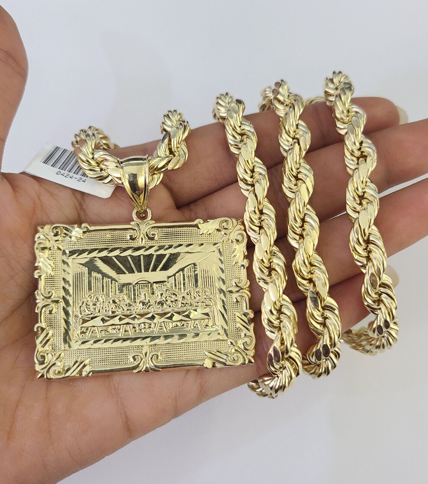 Real 10k Rope Chain Last Supper Charm Set 8mm 20"-30" Inch Necklace Gold