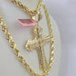 Real 14k Rope Chain Jesus Cross Charm Set 6mm 18"-28" Necklace Yellow Gold