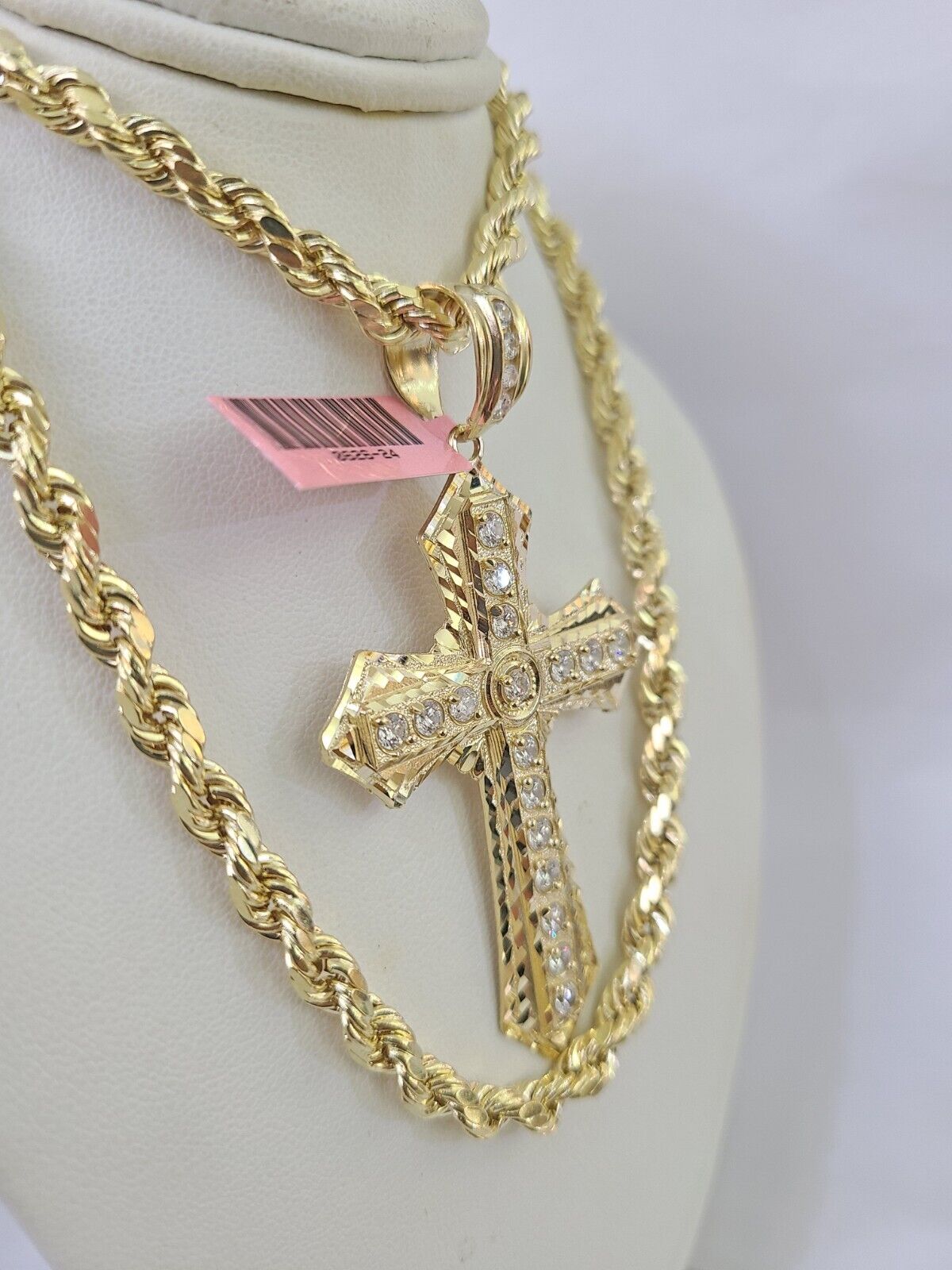 Real 14k Rope Chain Jesus Cross Charm Set 6mm 18"-28" Necklace Yellow Gold