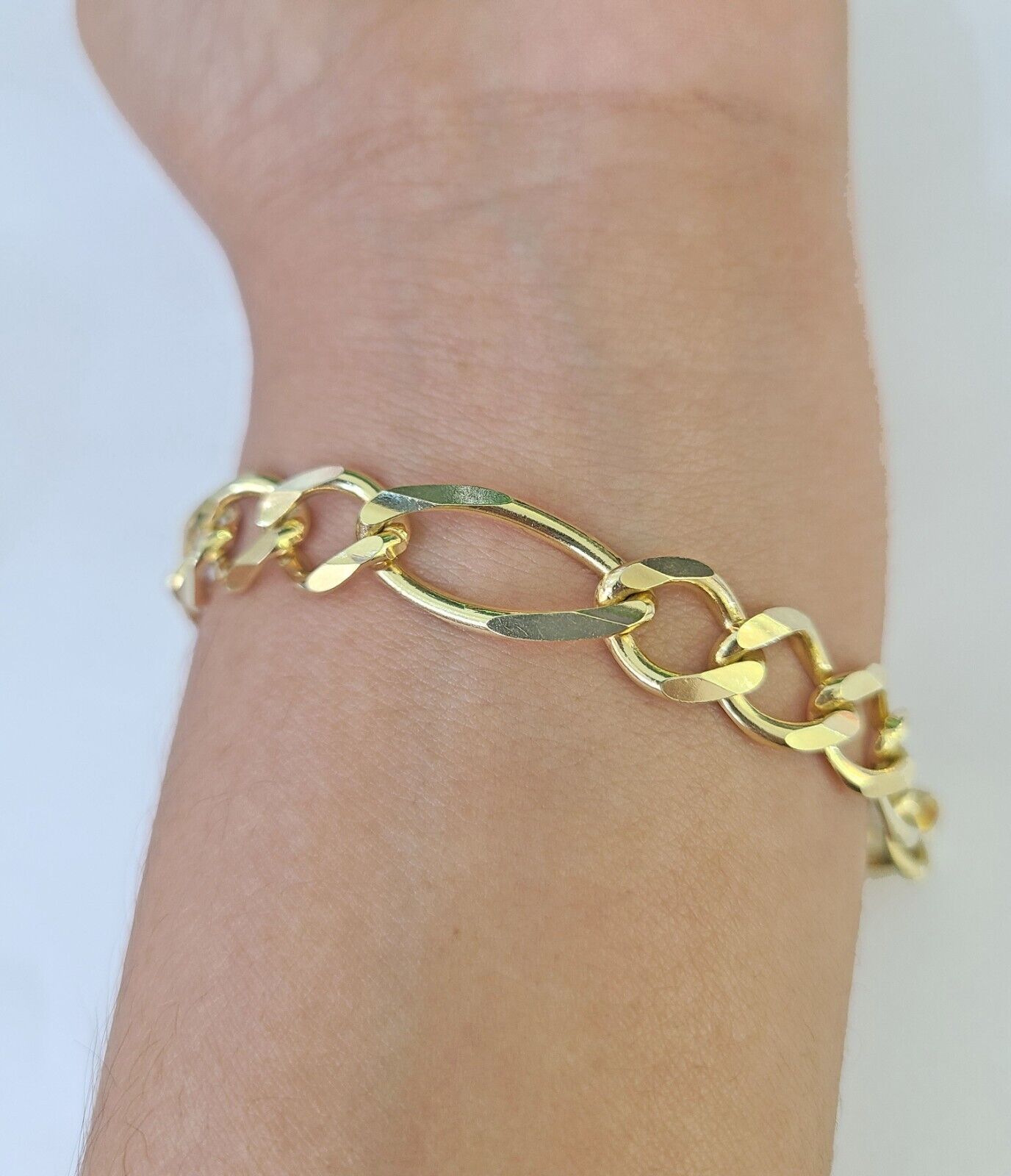 Real 14k Yellow Gold Figaro link Bracelet 9mm 8" Inch Men women Genuine