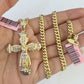 Real 14k Chain Cross Charm Set Miami Cuban Link 5mm 18"-30" Necklace Pendant