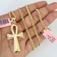 14k Miami Cuban Chain Ankh Cross Charm Pendant 3mm 18"24" inch SET Necklace