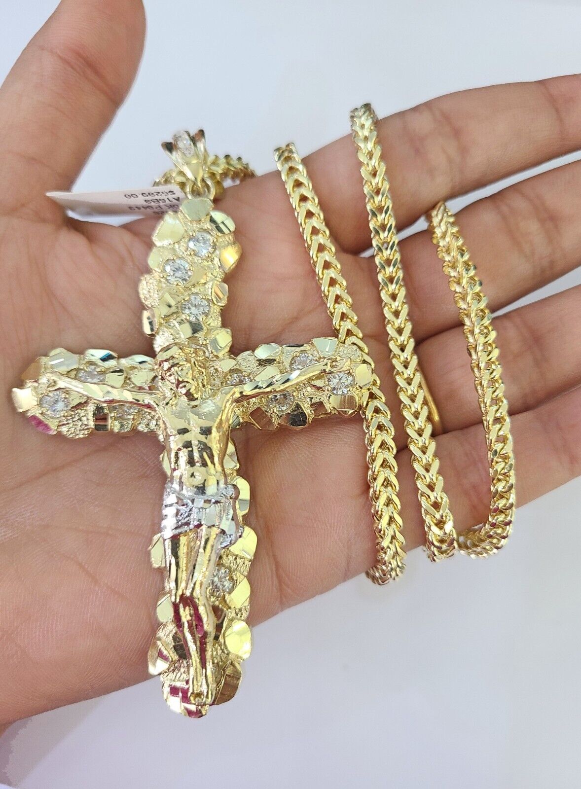 10K Franco Chain Jesus Crucifix Cross Pendant Charm Necklace 20"-28" 4mm Gold