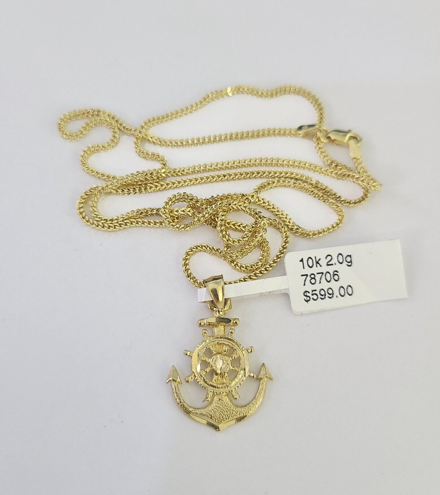 10K Solid Franco Chain Jesus Anchor Pendant Charm Necklace 18"-24" 1mm Gold