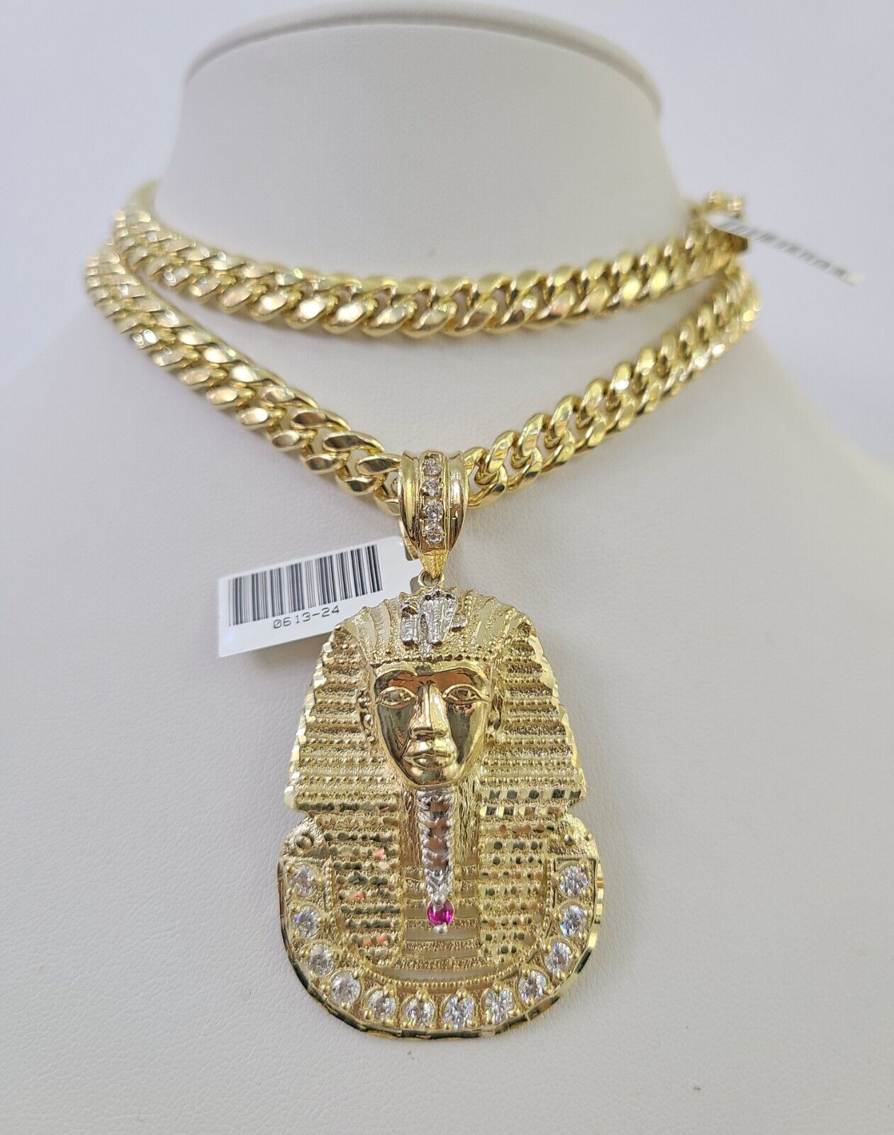 10K Miami Cuban Link Chain Pharaoh Pendent Charm 8mm 20"-30" Necklace Gold