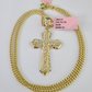 14k Miami Cuban Chain Jesus Cross Charm Pendant 3mm 18"24" inch SET Necklace