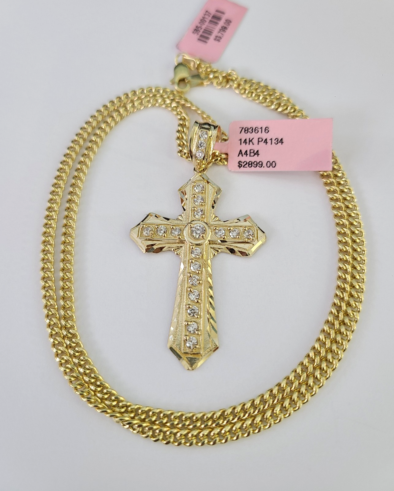 14k Miami Cuban Chain Jesus Cross Charm Pendant 3mm 18"24" inch SET Necklace