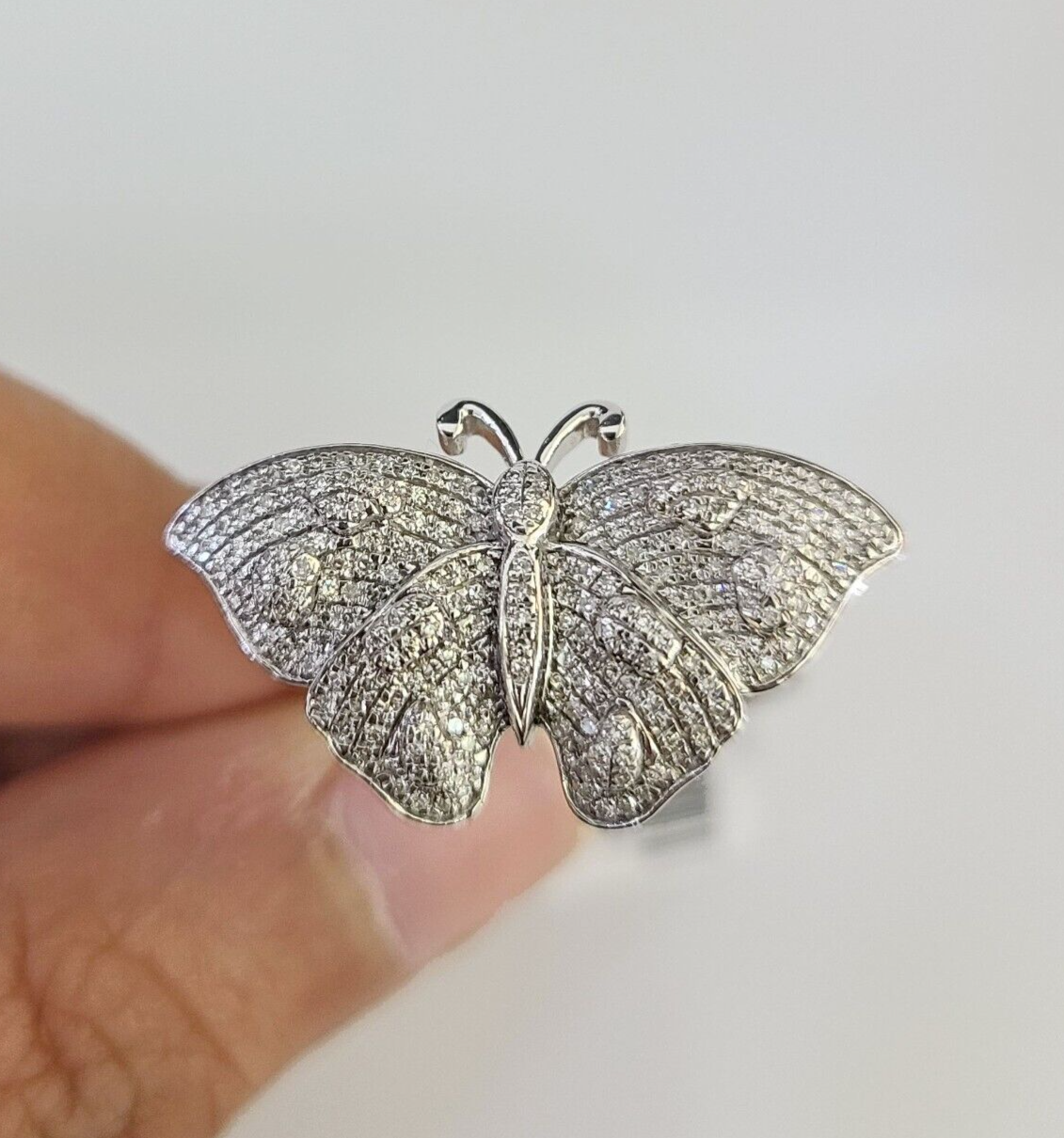 Real 10k Butterfly Diamond Ladies Ring Women Casual 10Kt White Gold