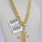 Real 10k Gold Rope Chain Cross Charm Pendent SET 4mm 26 Inch 4mm Necklace Men's