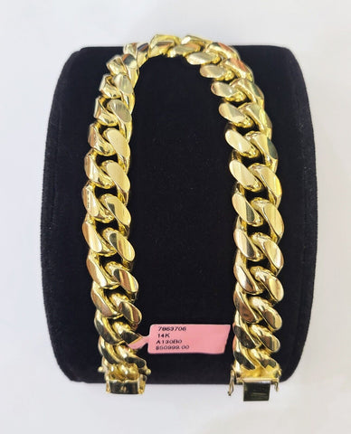 14K Solid Yellow Gold Miami Cuban Bracelet Box Clasp 9 Inch 13mm Link ON SALE
