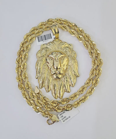 10k Solid Rope Chain Lion Pendant Necklace 7mm 20"-30" SET Charm Real