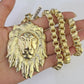 10k Gold Byzantine Necklace Lion Head Charm Pendant 20"-30" 8mm SET Chain