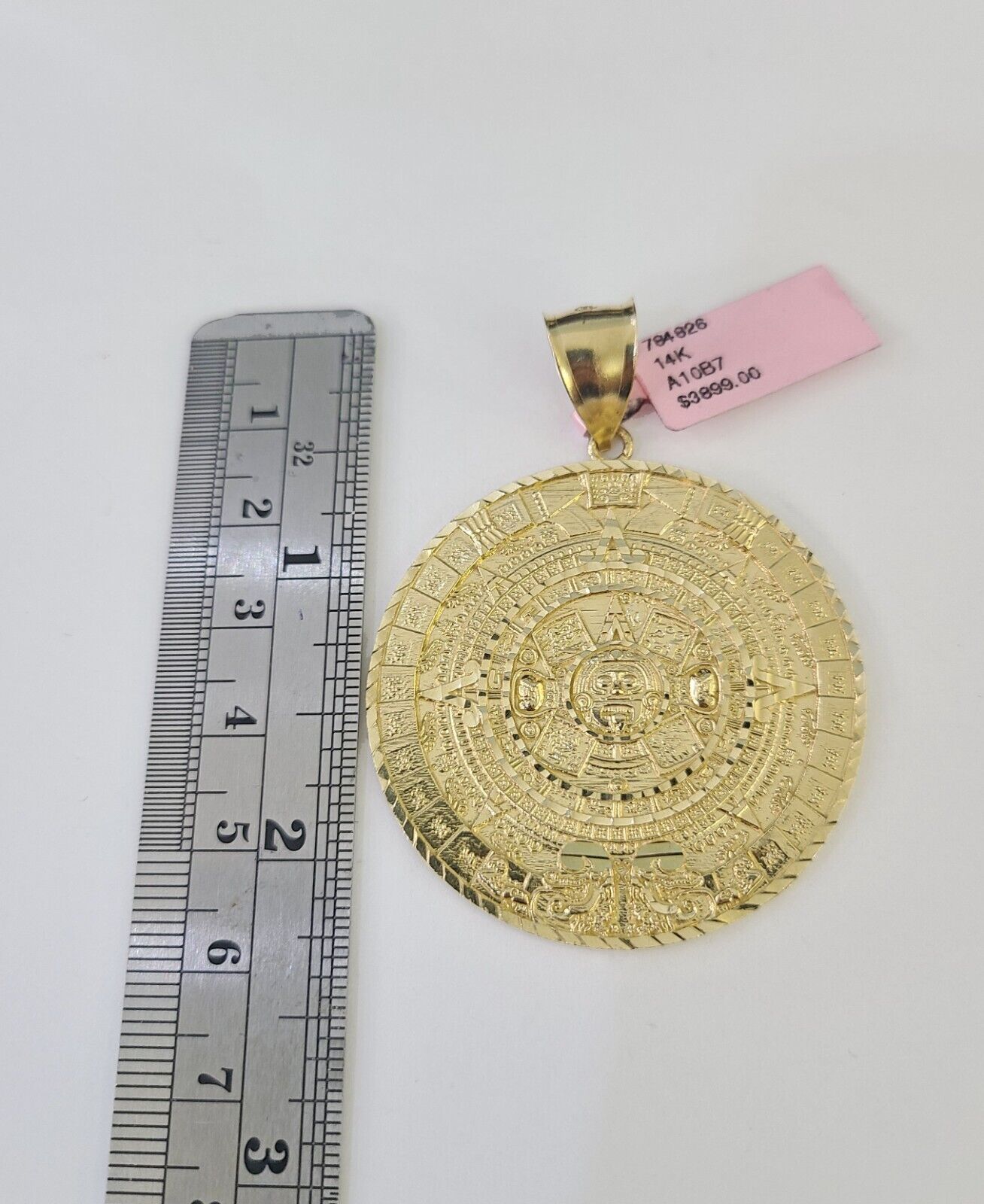 Real 14k Solid Chain Mayan Calendar Charm Set Miami Cuban Link 6mm Necklace